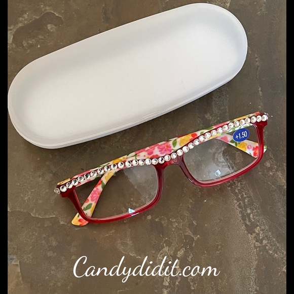 NWT Candy Did It Handmade Crystal & Pearl Floral Bling Reader Glasses 1.50 - Picture 2 of 11